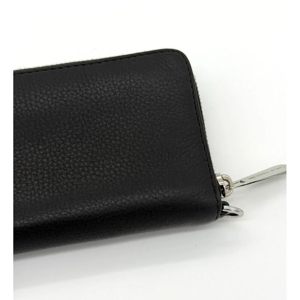 Michael Kors Jet Set Large Travel Continental Black Pebbled Leather Zip Wallet